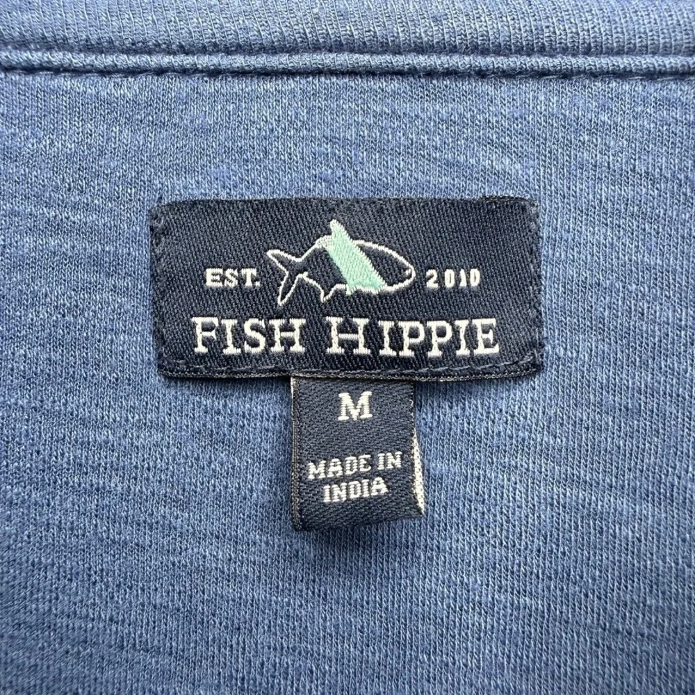 Fish Hippie Quarter Zip Pullover Sweater Regular Fit Mens M Blue Preppy Outdoor